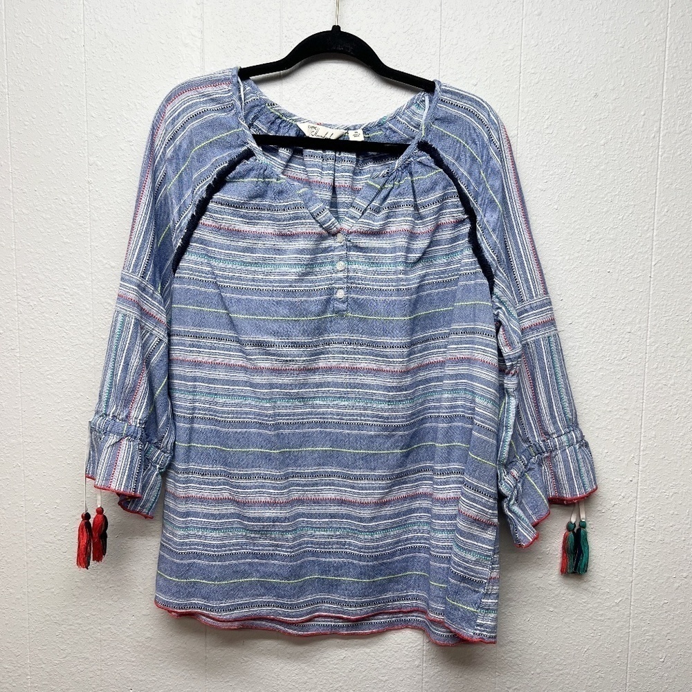 Caffe Marrakesh Anthro Cotton Top Womens 2X Flowy Tasseled Bohemian Cottagecore